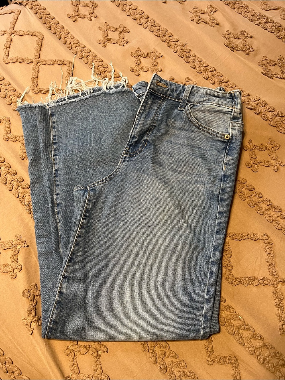 No Boundaries Light Blue Flare Jeans with Frayed Hem